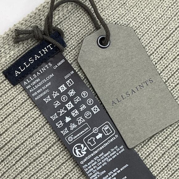 Allsaints Ribbed Knit Scarf Serepentine Green Rectangular - Picture 3 of 5